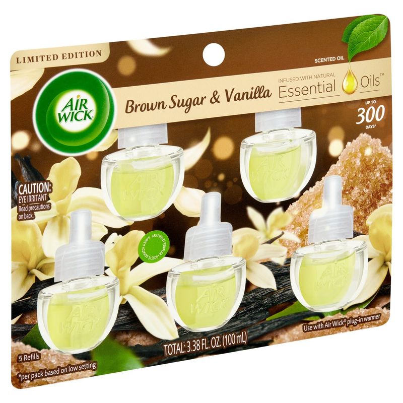 Air Wick Brown Sugar &amp; Vanilla Scented Oil Refills Limited Edition, 5 count, 3.38 fl oz