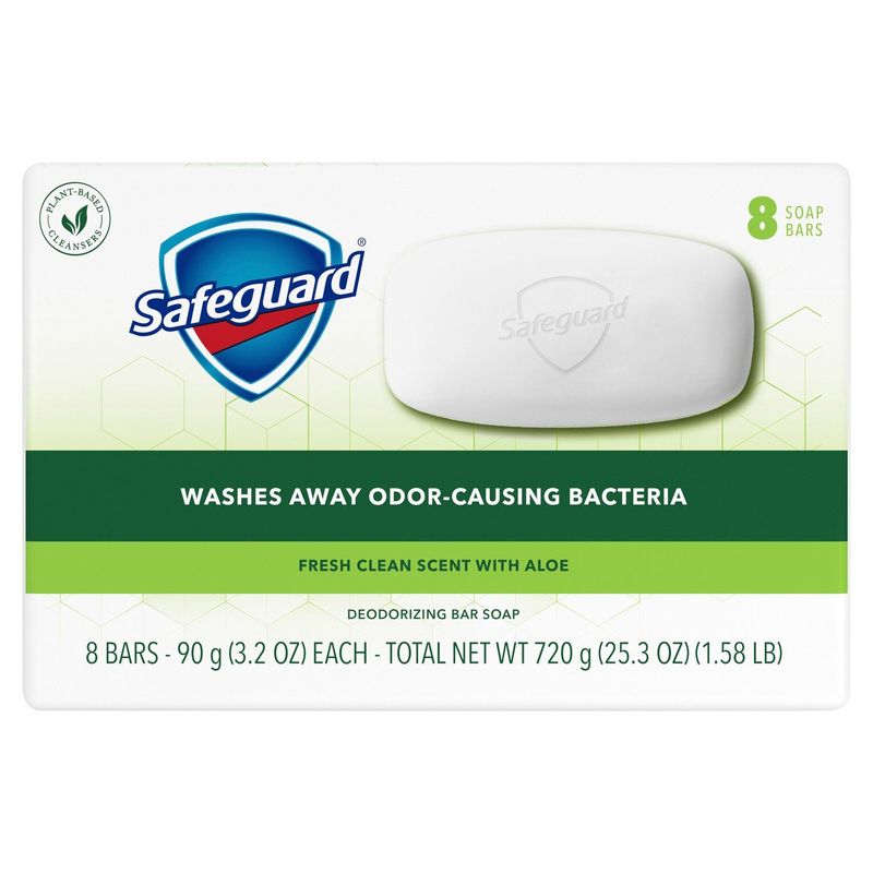 Safeguard Fresh Clean Scent with Aloe Deodorizing Bar Soap, 3.2 oz, 8 count