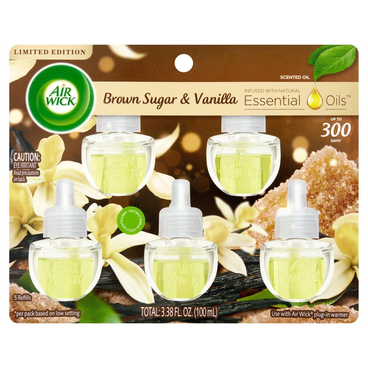 Air Wick Brown Sugar &amp; Vanilla Scented Oil Refills Limited Edition, 5 count, 3.38 fl oz