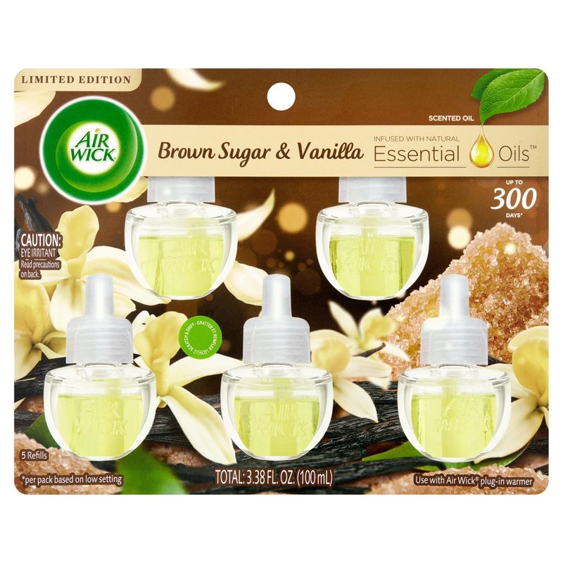Air Wick Brown Sugar &amp; Vanilla Scented Oil Refills Limited Edition, 5 count, 3.38 fl oz