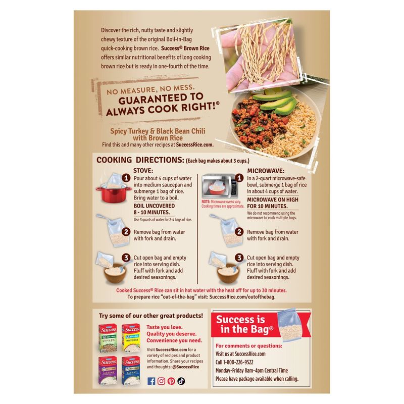 Success Boil-in-Bag Whole Grain Brown Rice Family Size, 6 count, 32 oz