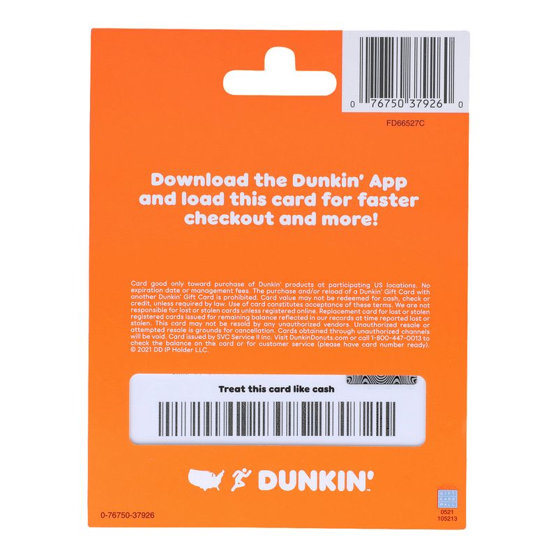 Dunkin Donuts  $25 Gift Card, 1 each