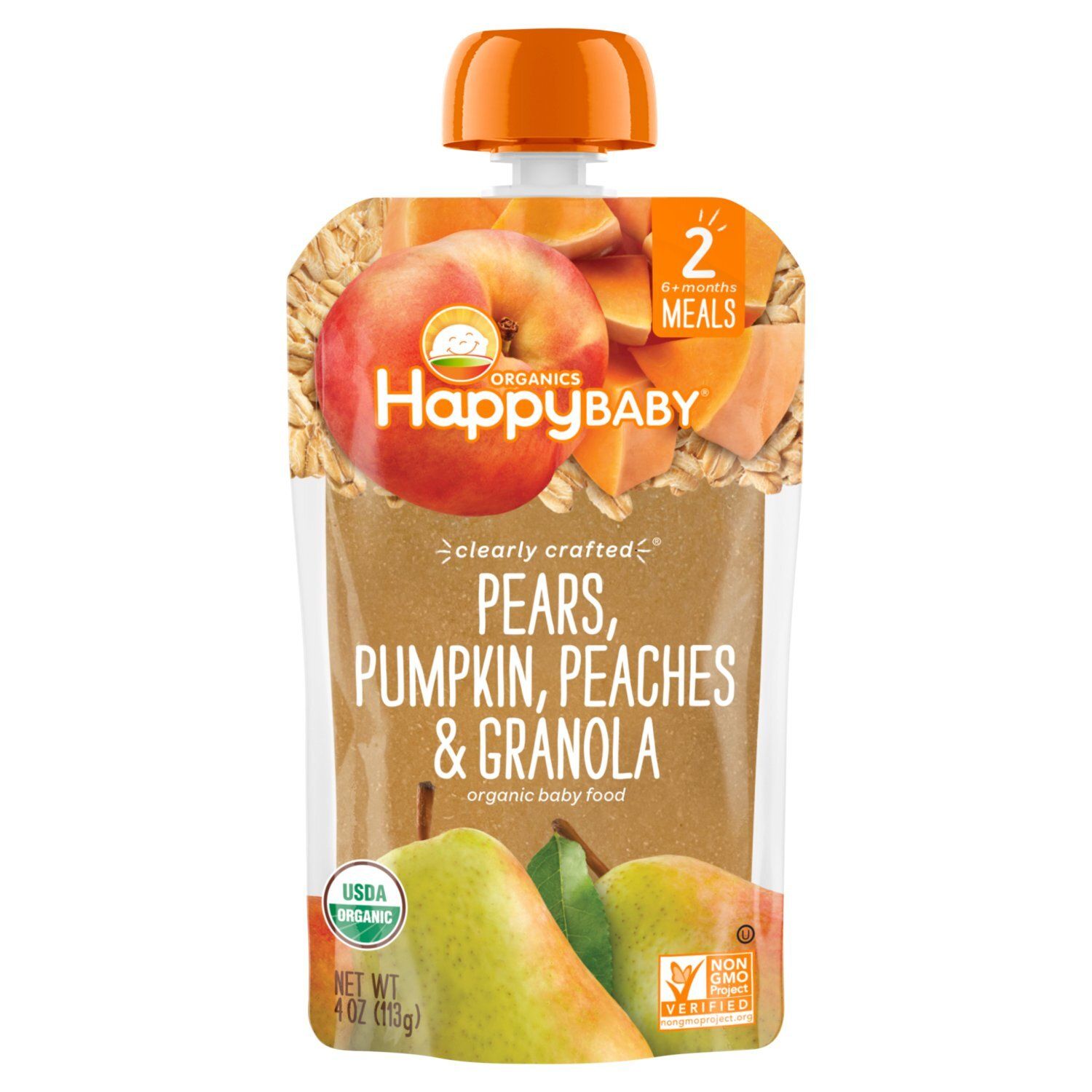 Happy Baby Organics Pears, Pumpkin, Peaches &amp; Granola Organic Baby Food, Stage 2, 6+ months, 4 oz