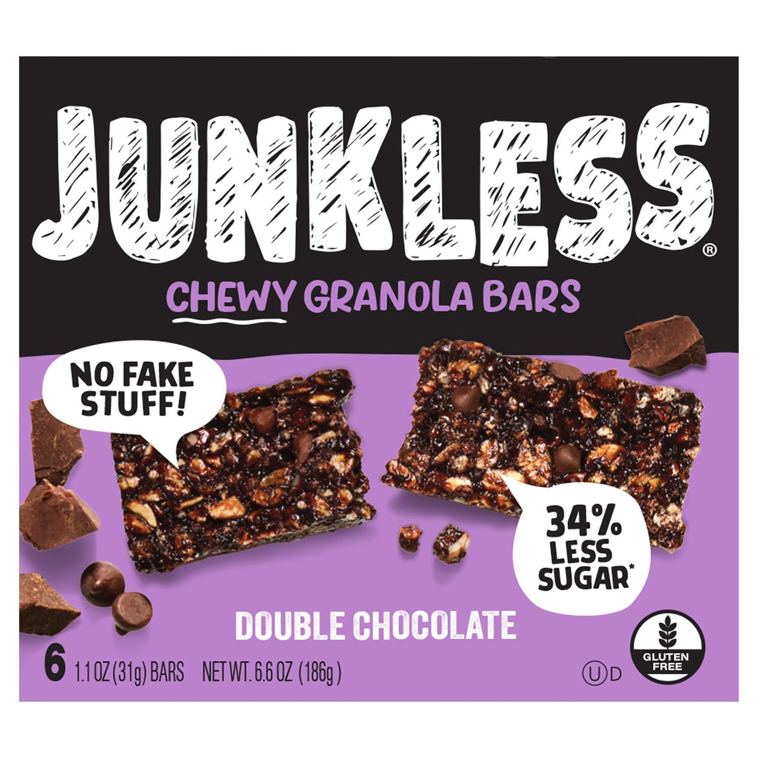 Junkless Double Chocolate Chewy Granola Bars, 1.1 oz, 6 count
