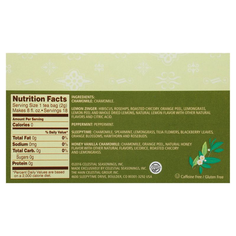 Celestial Seasonings 5 Flavors Herbal Tea Bags Sampler, 18 count, 1.1 oz