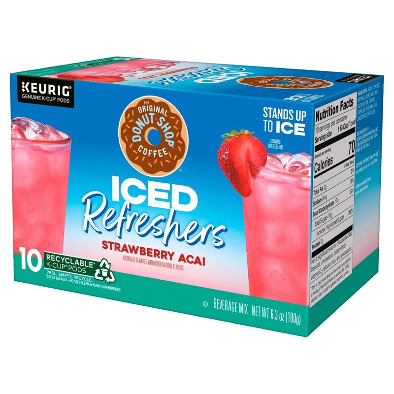 The Original Donut Shop Iced Refreshers Strawberry Acai Beverage Mix K-Cup Pods, 10 count, 6.3 oz