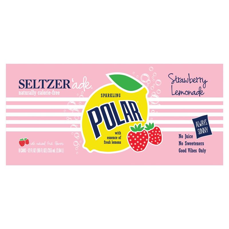 Polar Sparkling Strawberry Lemonade Seltzer'ade, 12 fl oz, 8 count