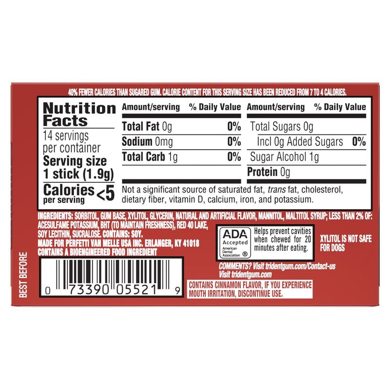 Trident Cinnamon Sugar Free Gum, 14 count