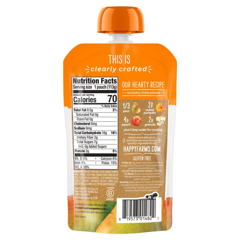 Happy Baby Organics Pears, Pumpkin, Peaches &amp; Granola Organic Baby Food, Stage 2, 6+ months, 4 oz