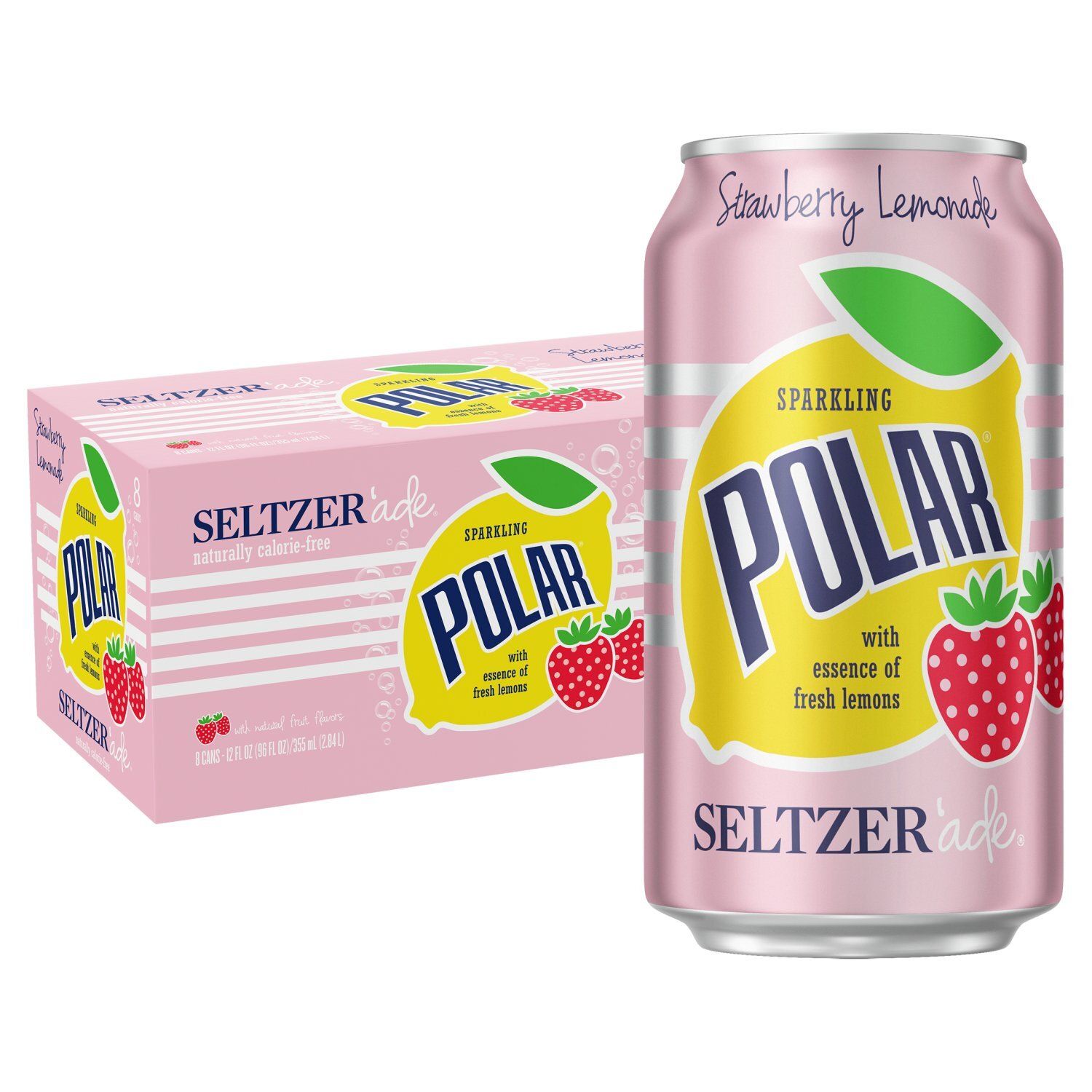 Polar Sparkling Strawberry Lemonade Seltzer'ade, 12 fl oz, 8 count