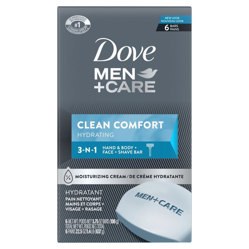 Dove Men+Care Body Soap and Face Bar Clean Comfort 3.75 oz, 6 Bars