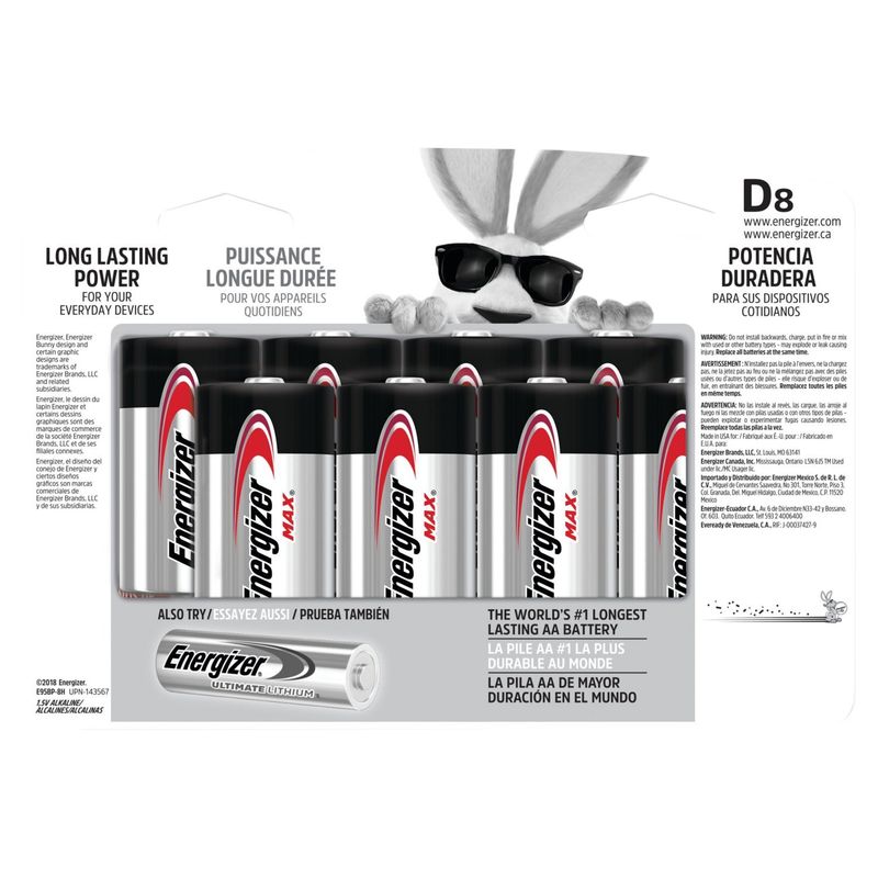 Energizer MAX D Batteries (8 Pack), D Cell Alkaline Batteries