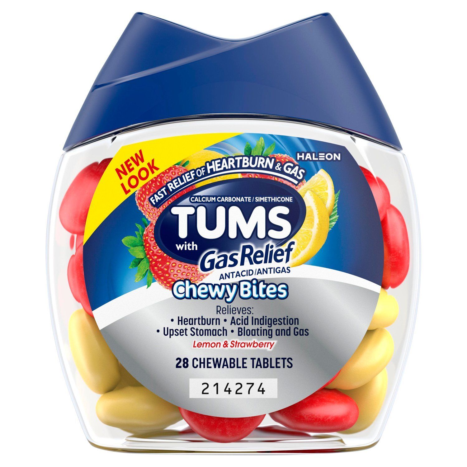 Tums with Gas Relief Antacid/Antigas Lemon &amp; Strawberry Chewy Bites, 28 count