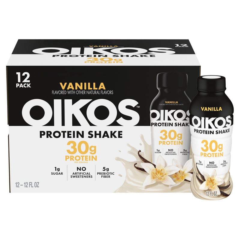Oikos Protein Shake, Vanilla, 30g High Protein Drinks,  12 fl oz Bottle, 12 Count