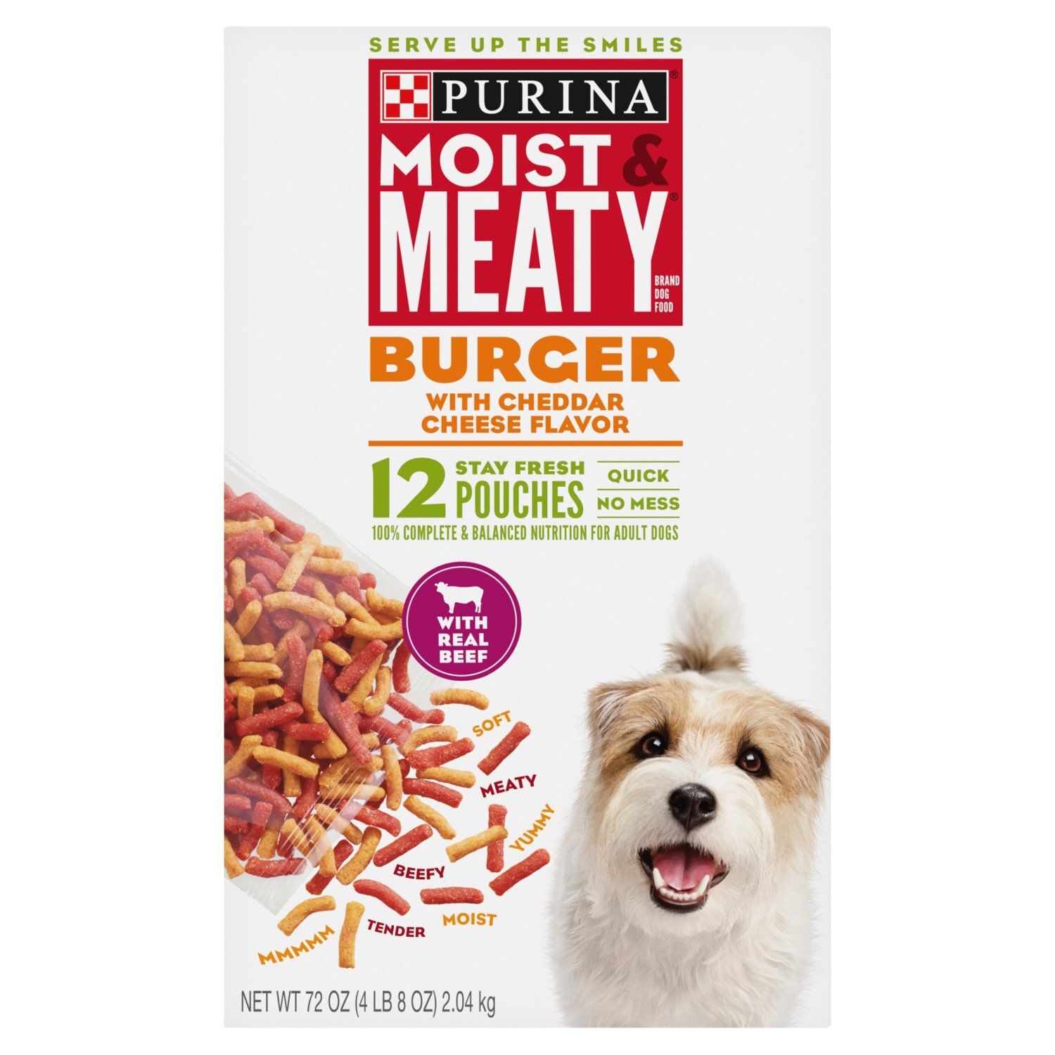 Purina Moist &amp; Meaty Burger with Cheddar Cheese Flavor Dog Food, 12 count, 72 oz