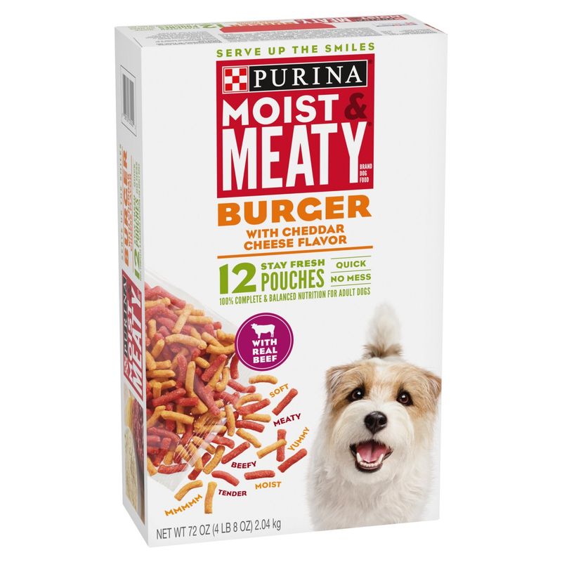 Purina Moist &amp; Meaty Burger with Cheddar Cheese Flavor Dog Food, 12 count, 72 oz