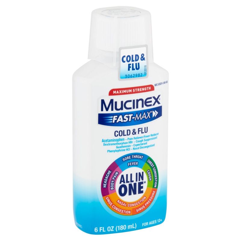 Mucinex Fast-Max Maximum Strength Cold &amp; Flu Liquid, For Ages 12+, 6 fl oz