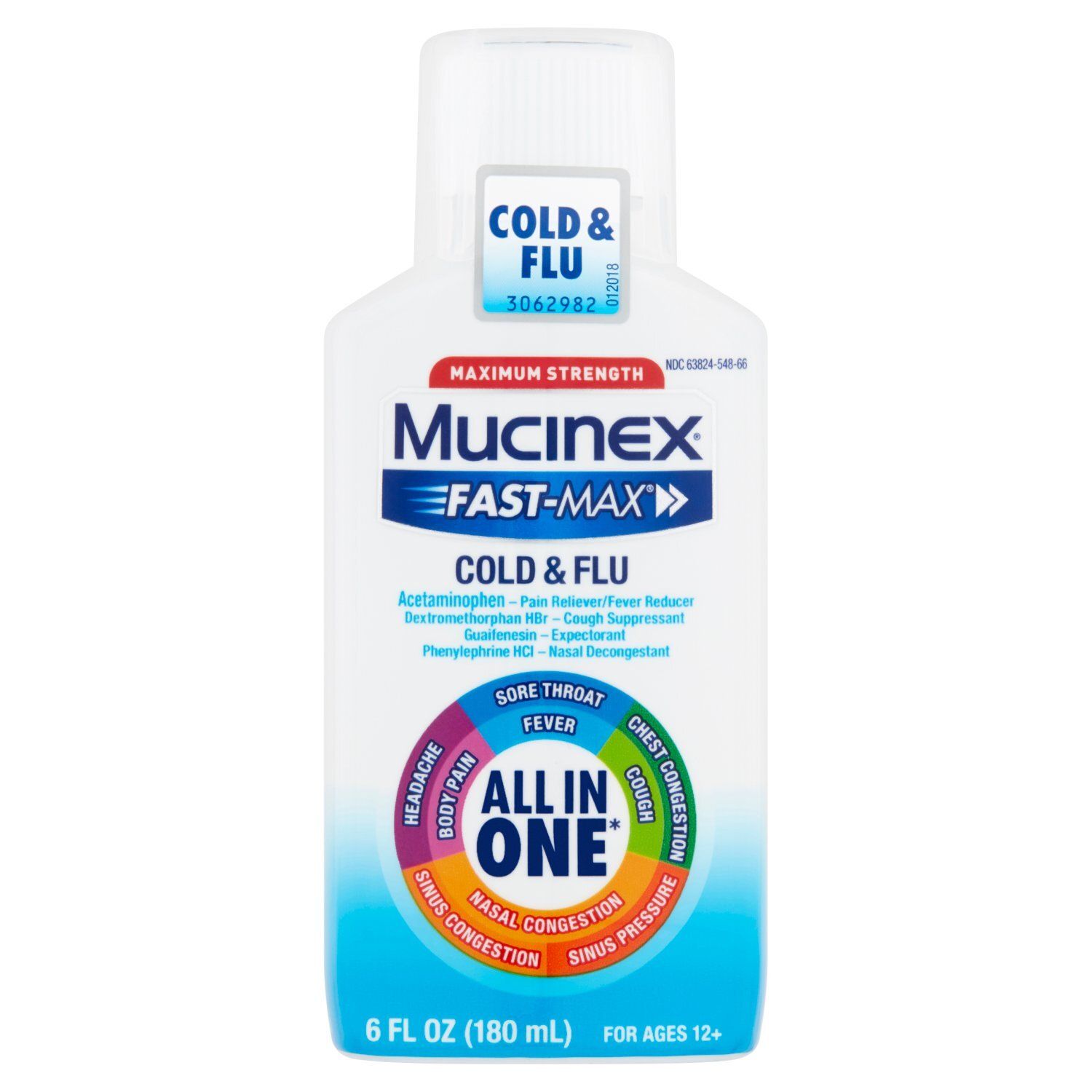 Mucinex Fast-Max Maximum Strength Cold &amp; Flu Liquid, For Ages 12+, 6 fl oz