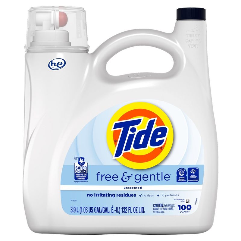 Tide Free &amp; Gentle Liquid Laundry Detergent, 132 fl oz, 100 Loads