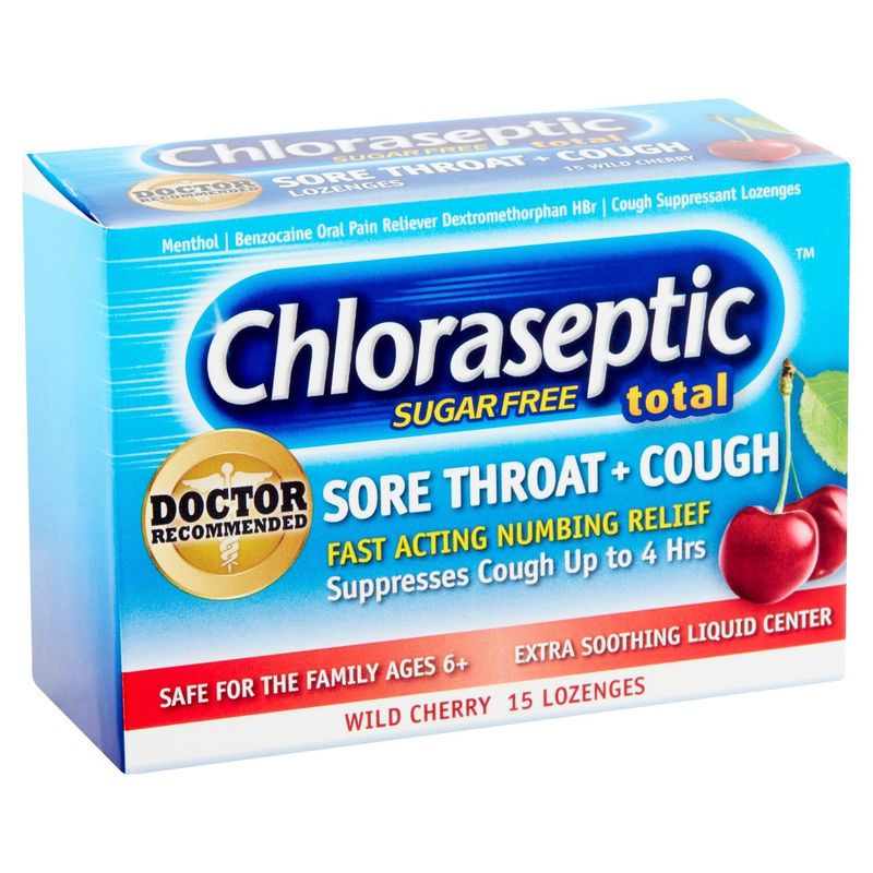 Chloraseptic Wild Cherry Total Sugar Free Sore Throat + Cough Lozenges, 15 count