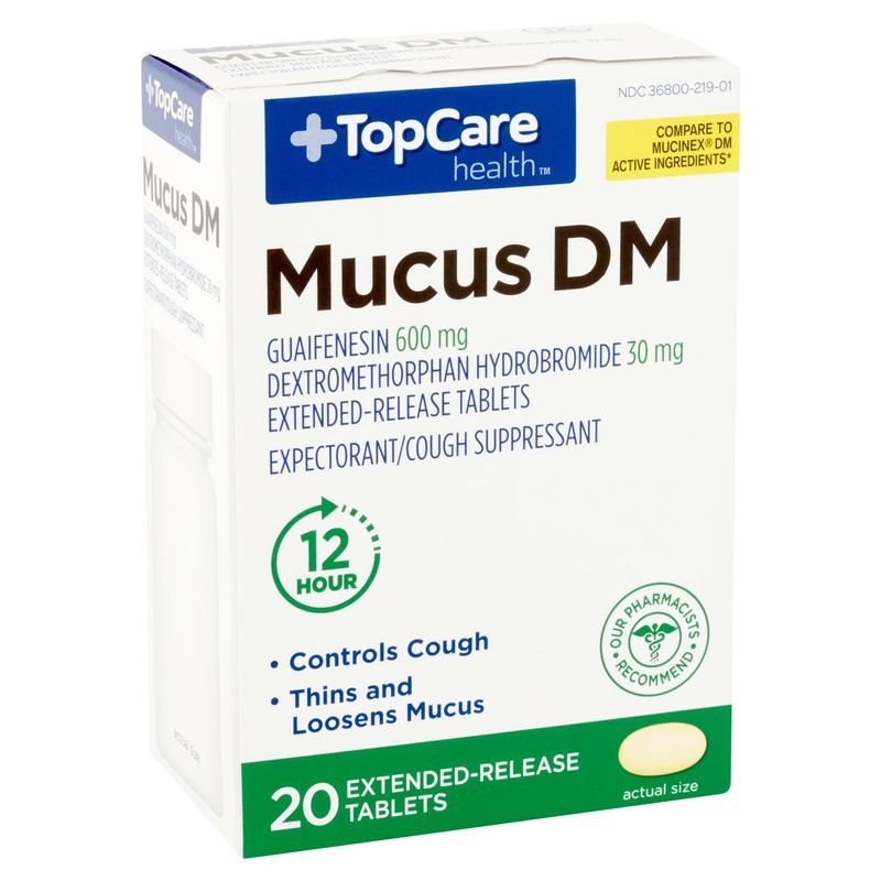 TopCare Health Mucus DM Extended-Release Tablets, 600 mg, 20 count