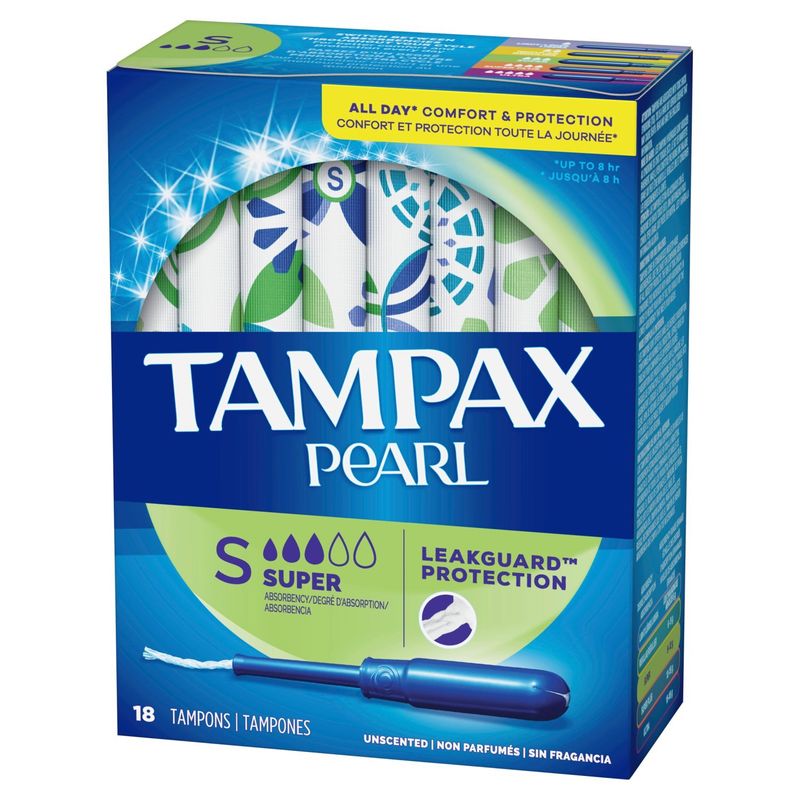 Tampax Pearl Super Absorbency Unscented Tampons, 18 count