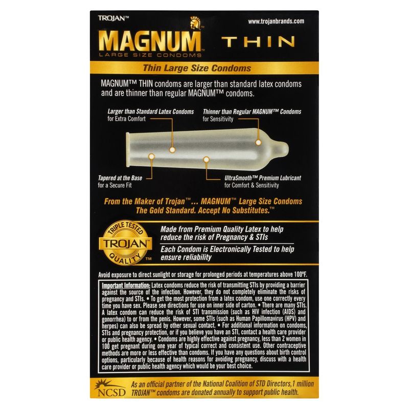 TROJAN Magnum Thin Large Size UltraSmooth Lubricant Latex Condoms, 12 count