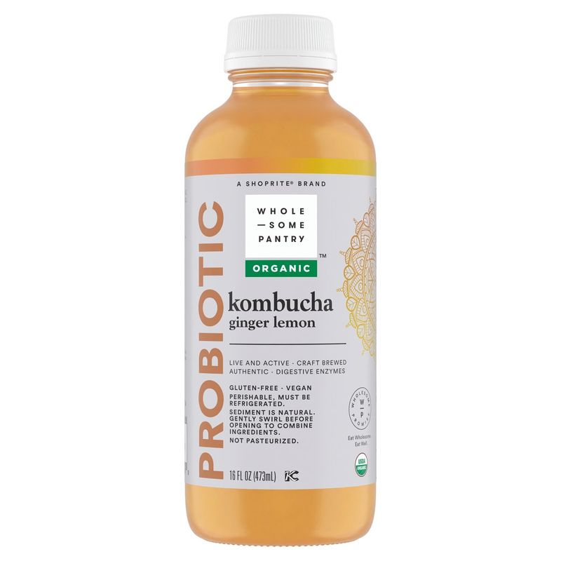 Wholesome Pantry Organic Ginger Lemon Probiotic Kombucha, 16 fl oz