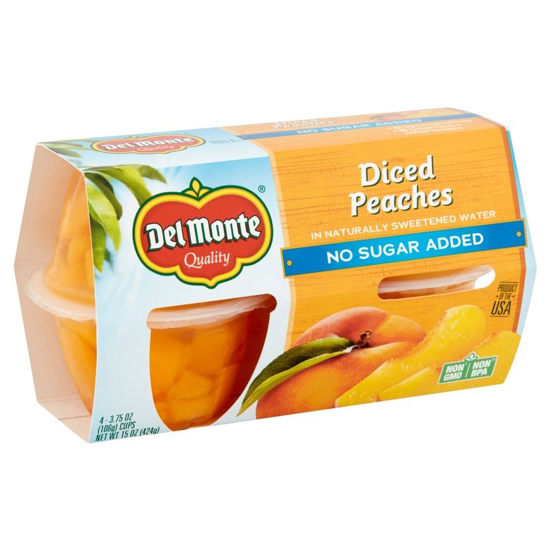 Del Monte No Sugar Added Diced Peaches in Naturally Sweetened Water, 3.75 oz, 4 count