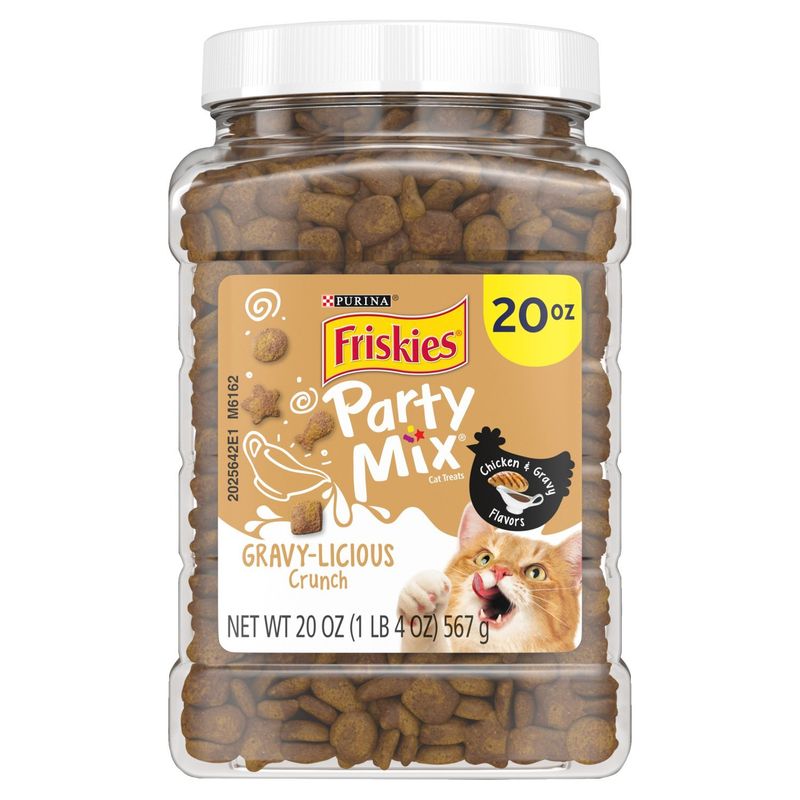 Purina Friskies Party Mix Gravy-Licious Crunch Chicken &amp; Gravy Cat Treats, 20 oz