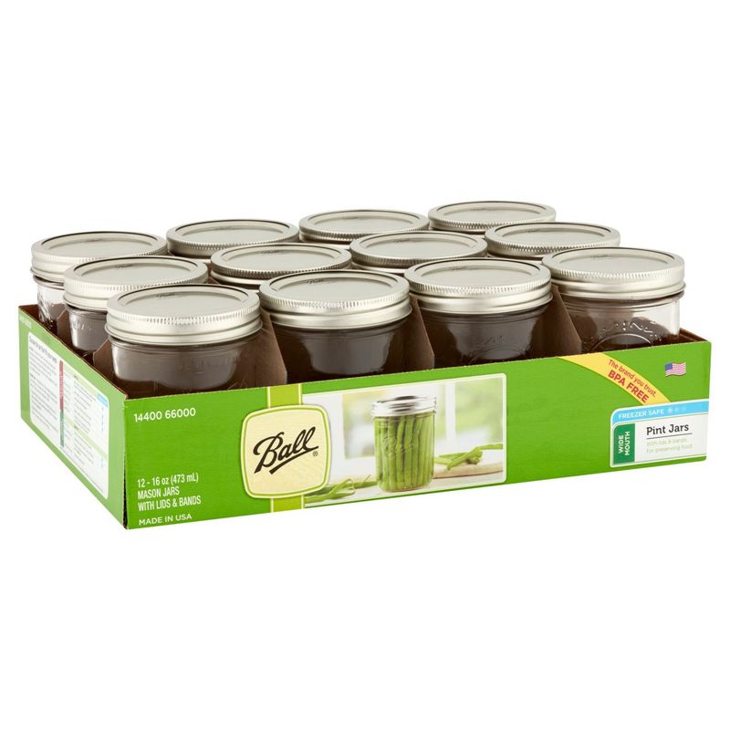 Ball 16 oz Wide Mouth Pint Mason Jars, 12 count