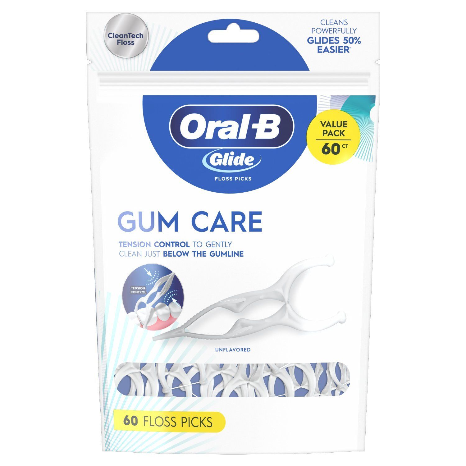 Oral-B Glide Gum Care Dental Floss Picks, Good for Back Teeth, 60 Picks