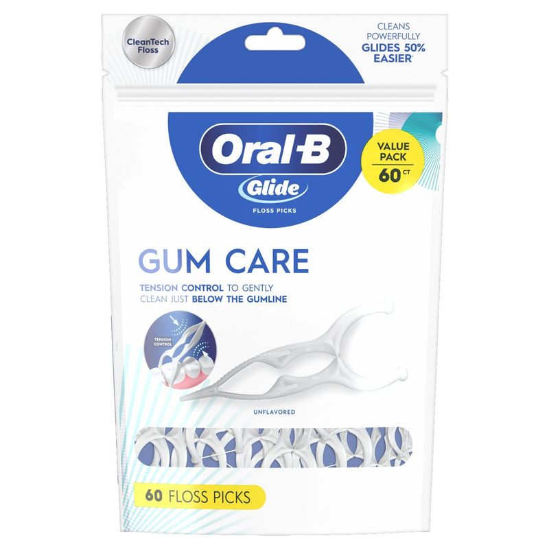 Oral-B Glide Gum Care Dental Floss Picks, Good for Back Teeth, 60 Picks