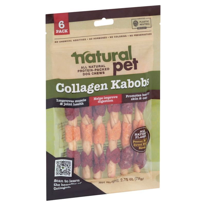 Natural Pet Peanut Butter, Sweet Potato, Beets Flavor Collagen Kabobs Dog Chews, 6 count, 2.75 oz