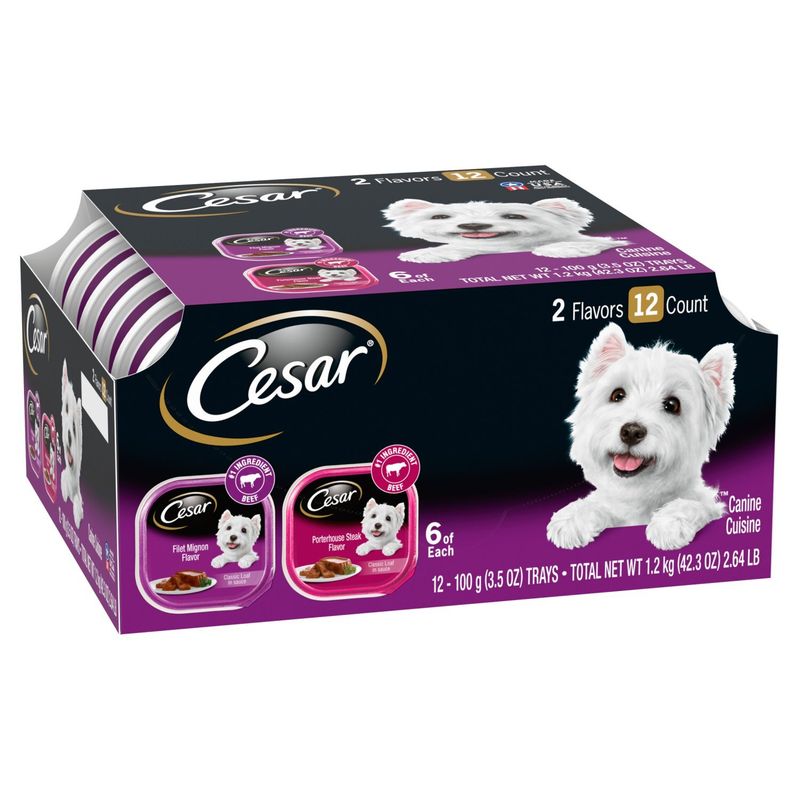 CESAR Wet Dog Food Classic Loaf Filet Mignon Porterhouse Steak Flavors Variety, (12) 3.5 oz. Trays