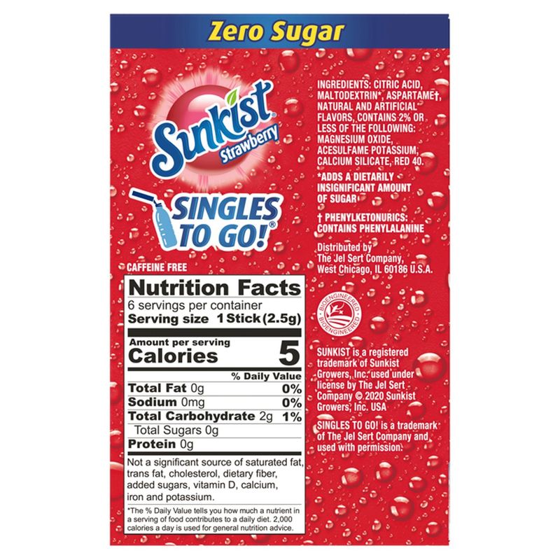 Sunkist Singles to Go! Strawberry Drink Mix, 6 count, 0.53 oz