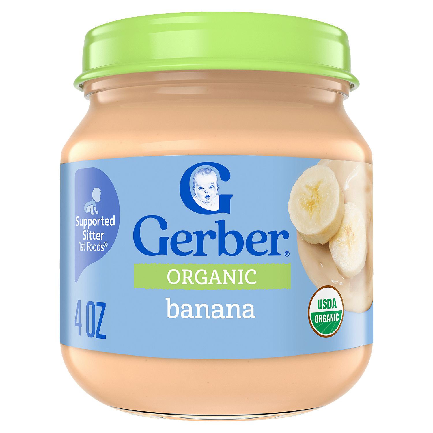 Gerber 1st Foods Organic Banana Baby Food, Supported Sitter, 4 oz