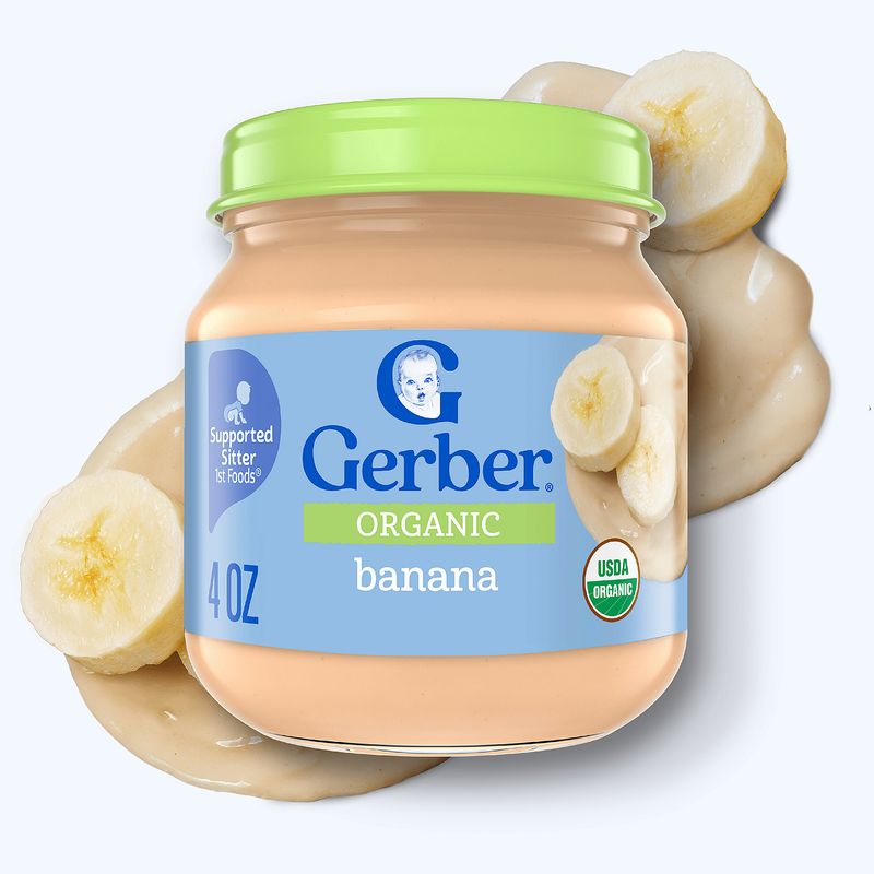 Gerber 1st Foods Organic Banana Baby Food, Supported Sitter, 4 oz