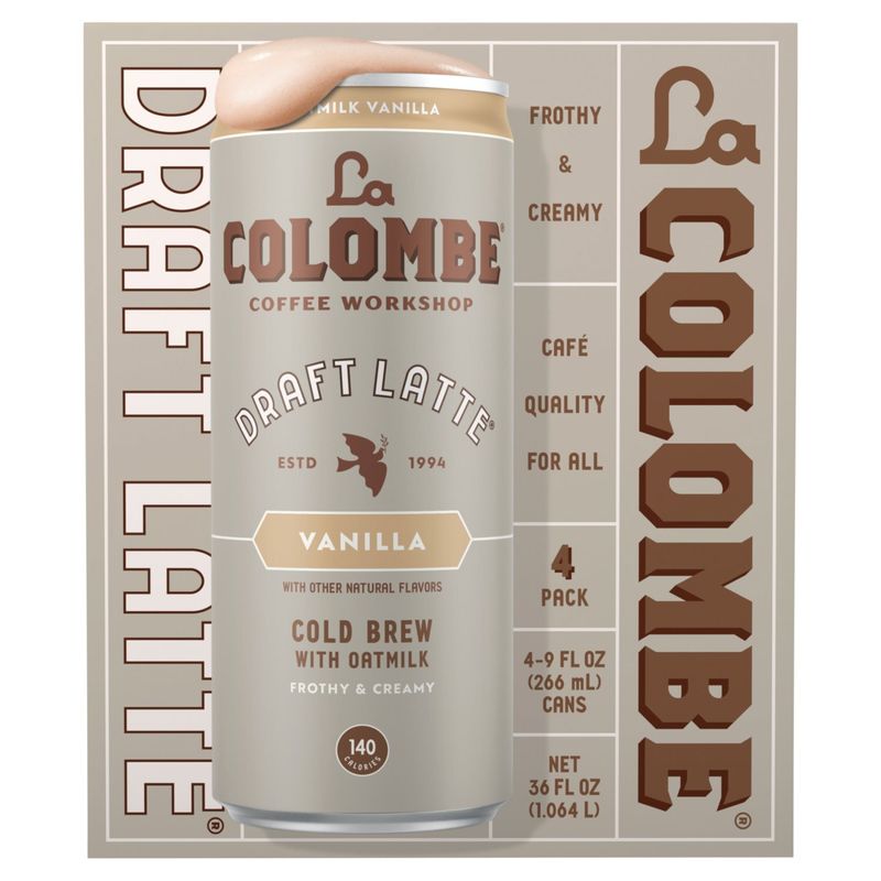 La Colombe Coffee Workshop Vanilla Cold Brew with Oatmilk Draft Latte, 9 fl oz, 4 count
