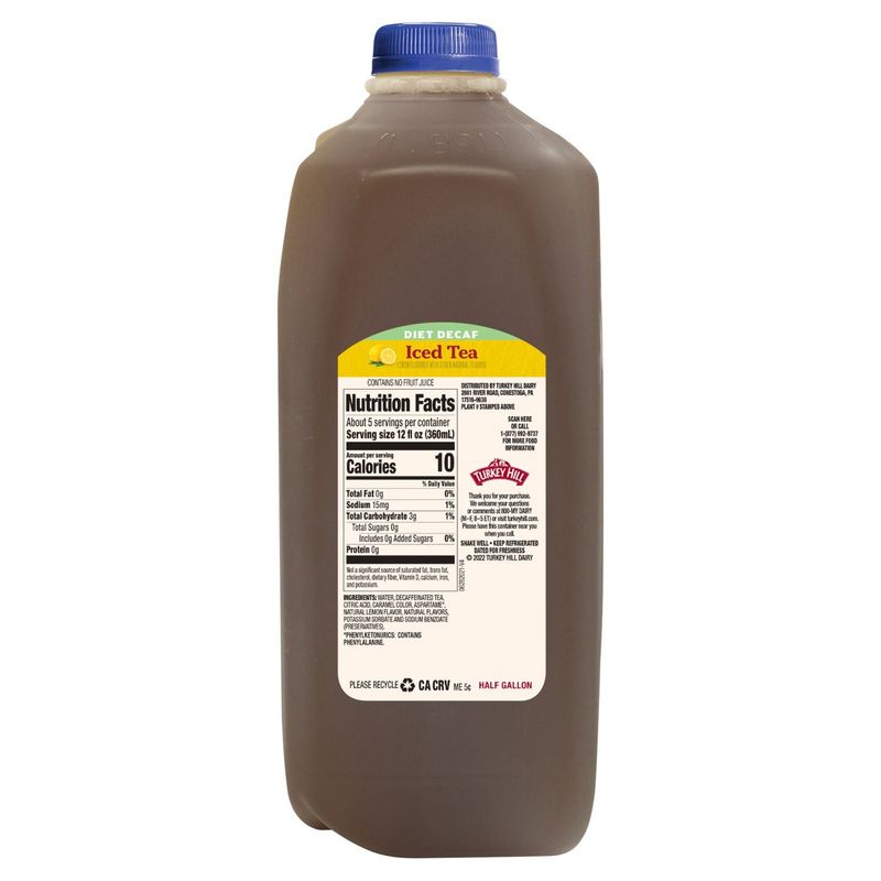 Turkey Hill Lemon Flavored Diet Decaf Iced Tea, half gal