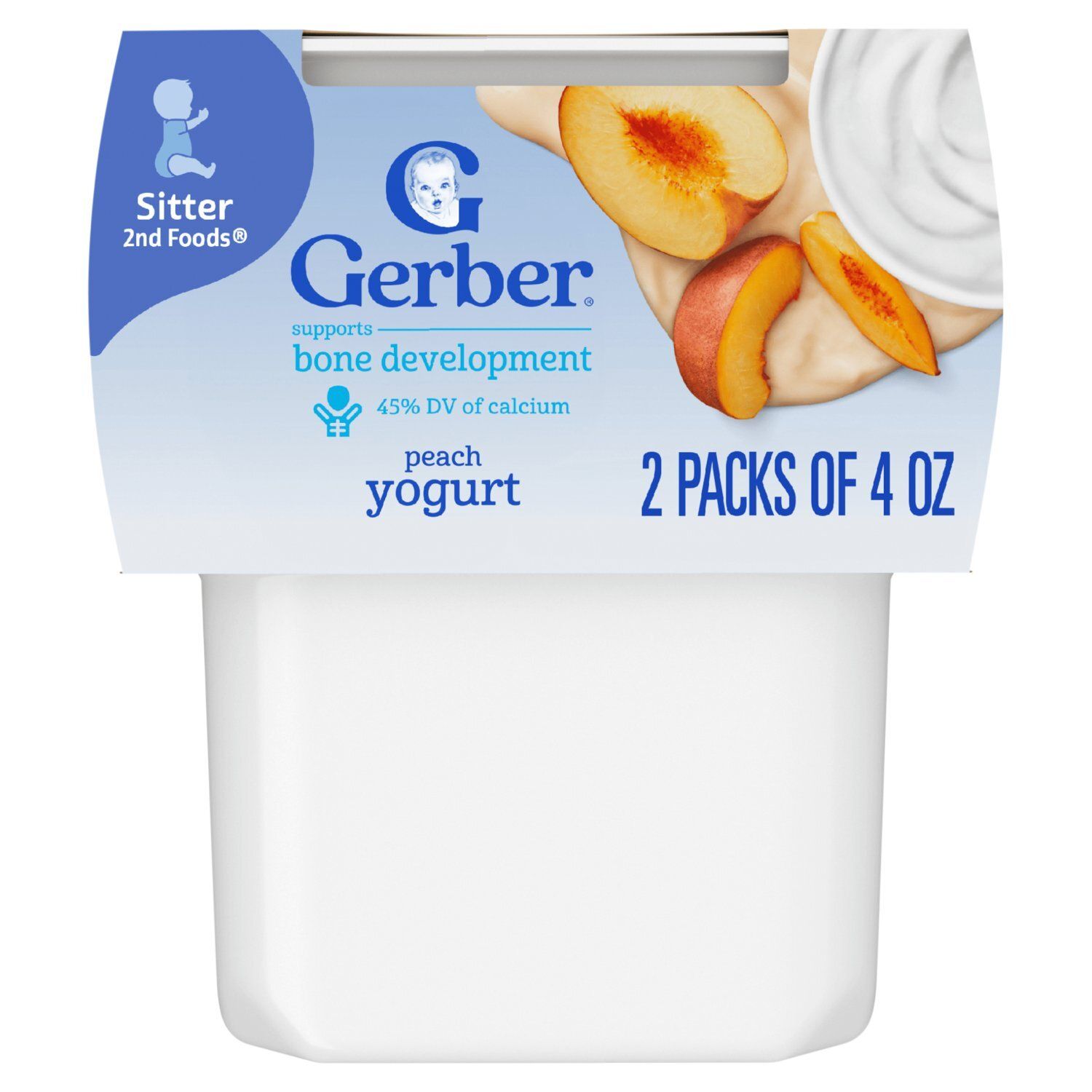 Gerber 2nd Foods Peach Yogurt Baby Food, Sitter, 4 oz, 2 count