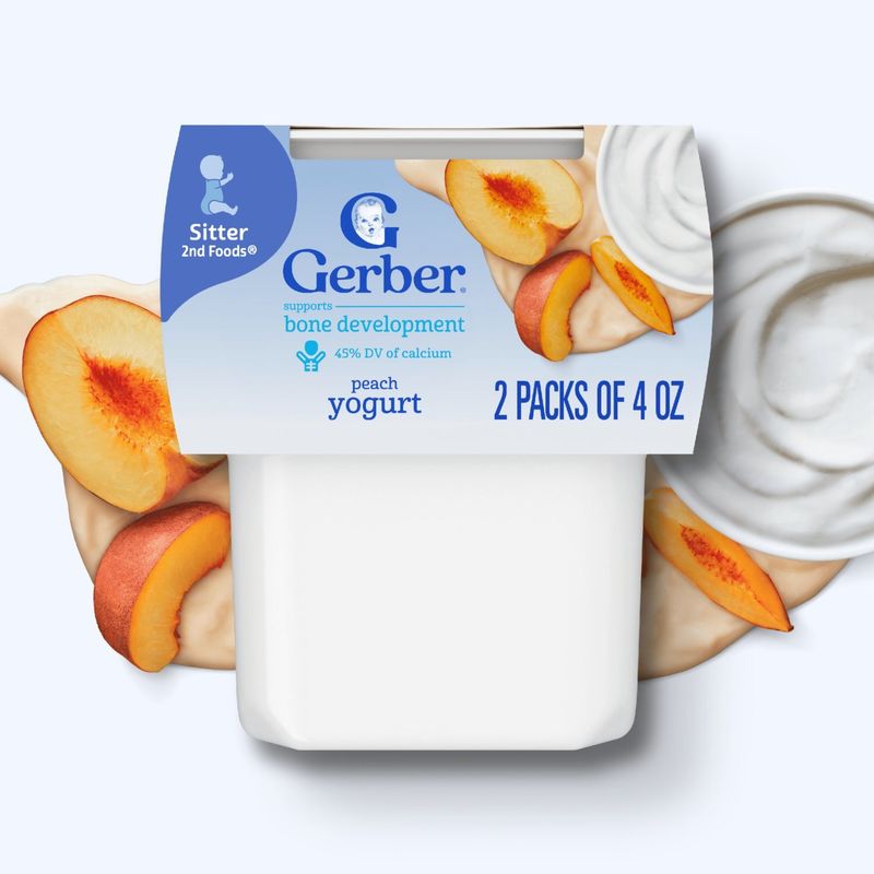 Gerber 2nd Foods Peach Yogurt Baby Food, Sitter, 4 oz, 2 count