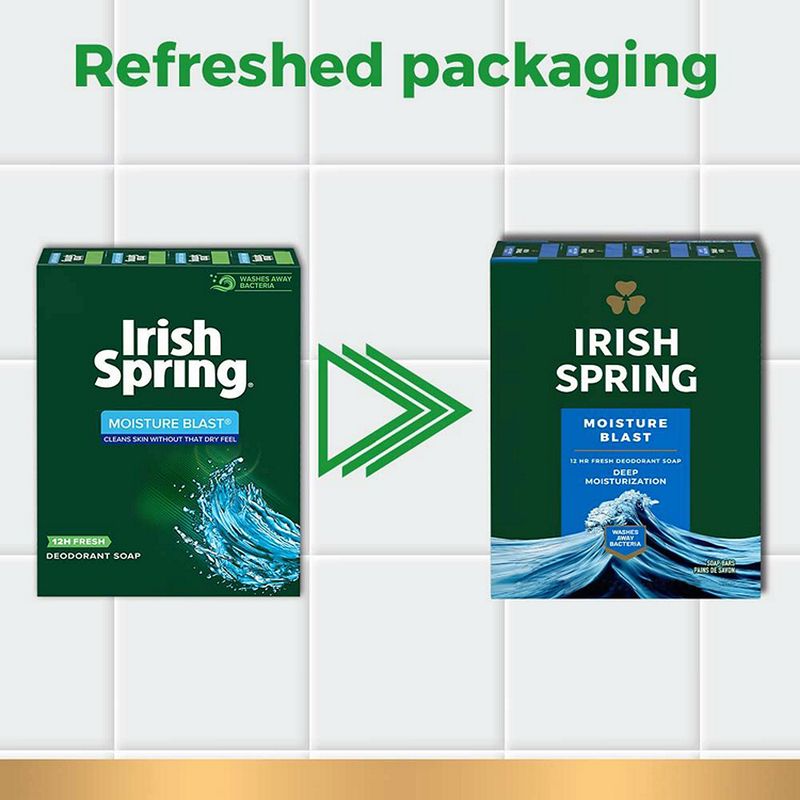 Irish Spring Moisture Blast Deodorant Bar Soap for Men, 3.7 oz, 12 Pack