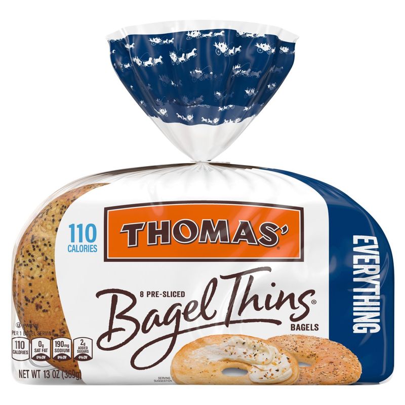 Thomas' Bagel Thins Everything Pre-Sliced Bagels, 8 count, 13 oz
