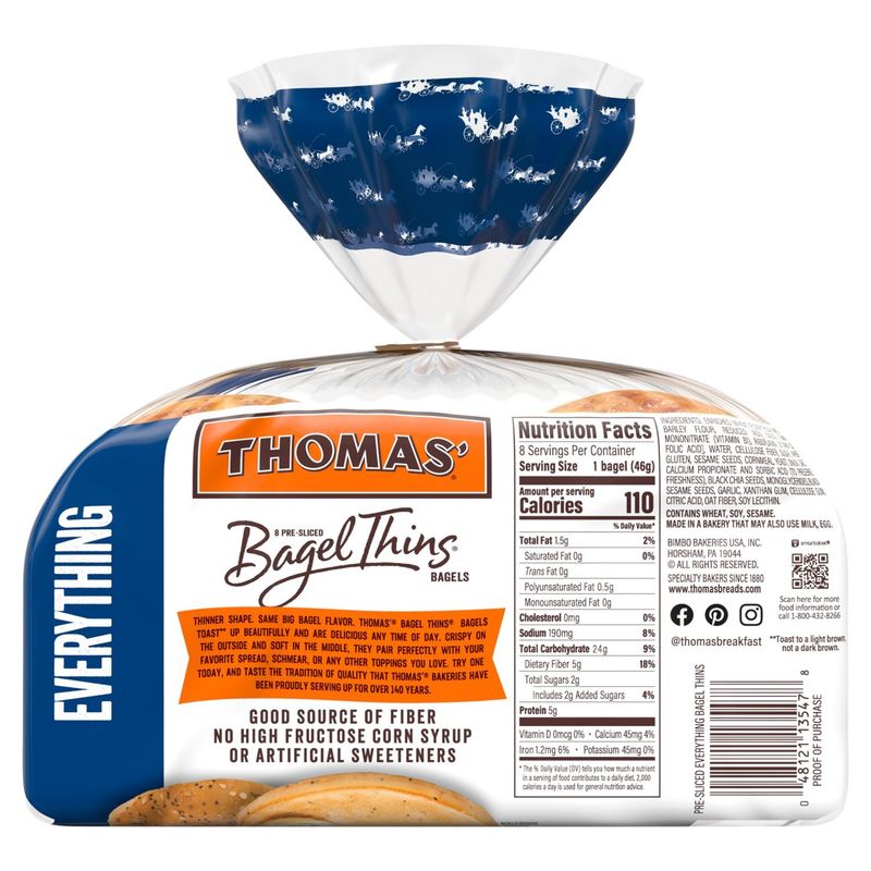 Thomas' Bagel Thins Everything Pre-Sliced Bagels, 8 count, 13 oz