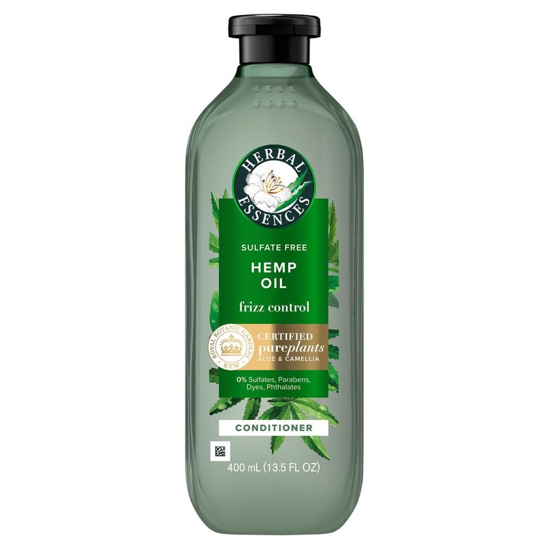 Herbal Essences Hemp Oil Sulfate Free Conditioner, Frizz Control, 13.5 fl oz, with Certified Camell