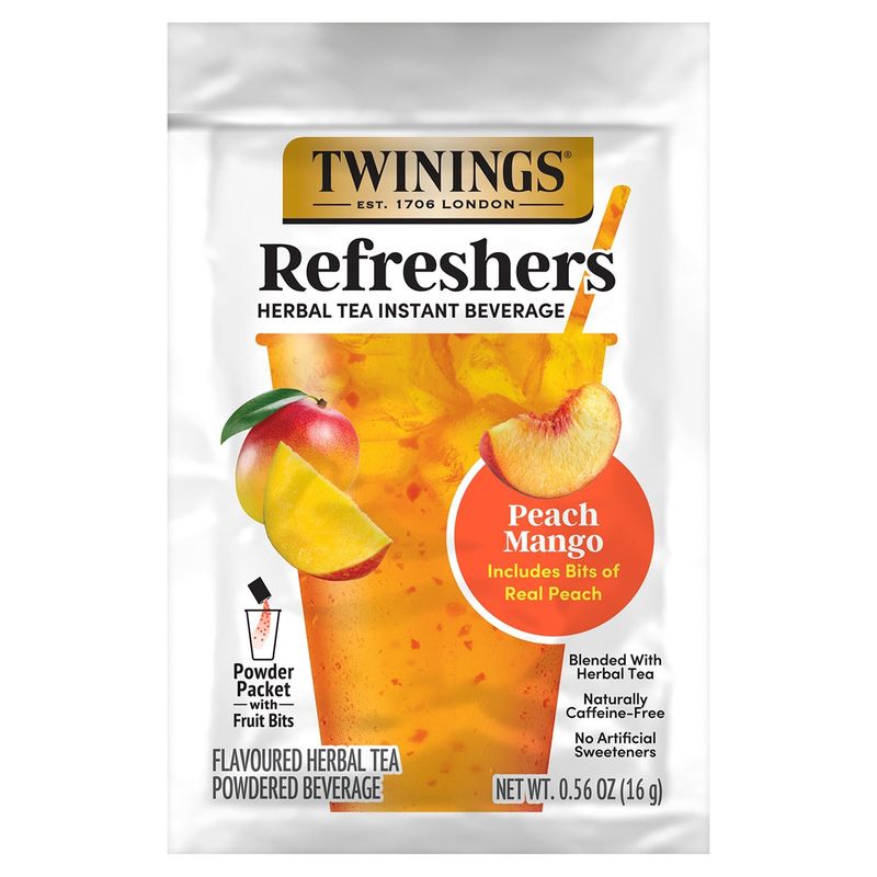 Twinings Refreshers Peach Mango Flavoured Herbal Tea Powdered Beverage, 5 count, 2.82 oz