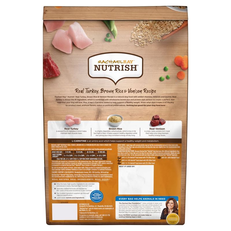 Rachael Ray Nutrish Real Turkey, Brown Rice &amp; Venison Recipe Natural Food for Adult Dogs, 5.5 lb