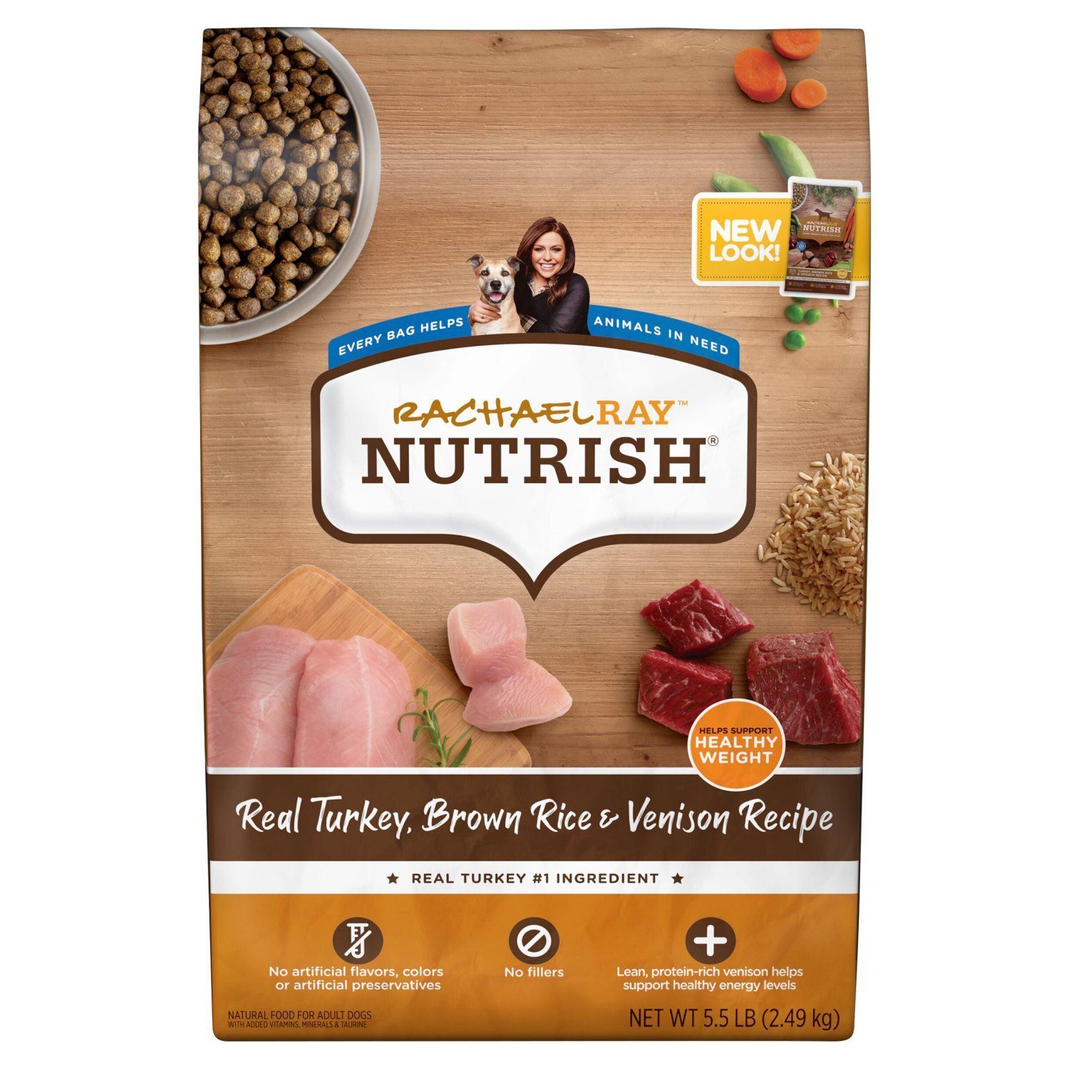 Rachael Ray Nutrish Real Turkey, Brown Rice &amp; Venison Recipe Natural Food for Adult Dogs, 5.5 lb