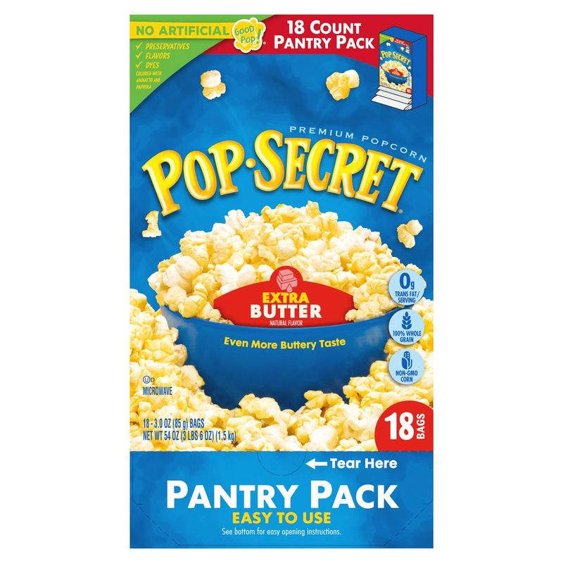 Pop Secret Extra Butter Microwave Premium Popcorn Pantry Pack, 3.0 oz, 18 count